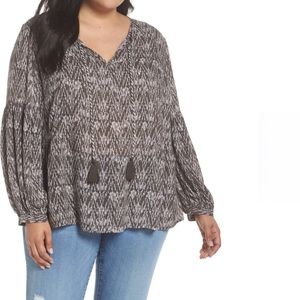 Caslon Woven Tunic 3X black and White Print NEW